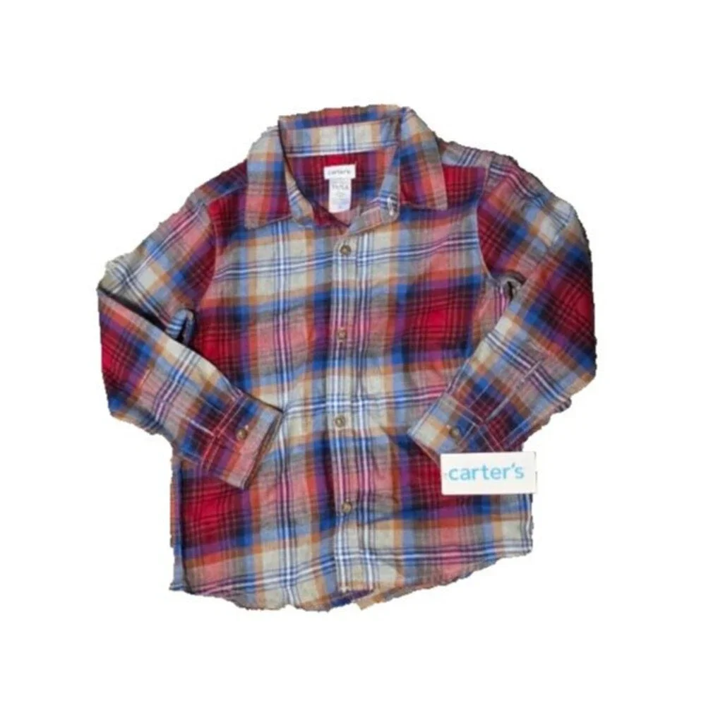 Carter's Blue Red Plaid Shirt Button Front Collar New With Tags 5T $26